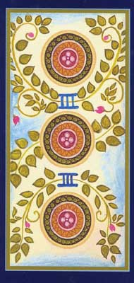 Three of Pentacles in the deck Tarot du Roy Nissanka