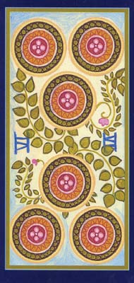 Six of Pentacles in the deck Tarot du Roy Nissanka