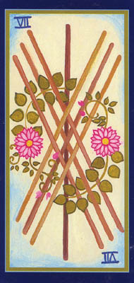 Seven of Wands in the deck Tarot du Roy Nissanka