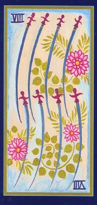 Eight of Swords in the deck Tarot du Roy Nissanka