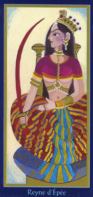 Queen of Swords in the deck Tarot du Roy Nissanka