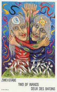 Two of Wands in the deck New Age Tarot