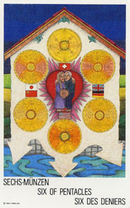 Six of Pentacles in the deck New Age Tarot