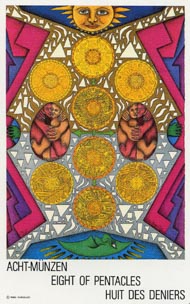 Eight of Pentacles in the deck New Age Tarot