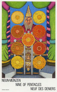 Nine of Pentacles in the deck New Age Tarot