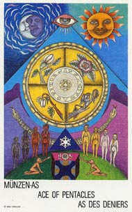 Ace of Pentacles in the deck New Age Tarot