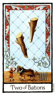 Two of Wands in the deck Old English Tarot