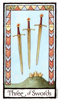 Three of Swords in the deck Old English Tarot