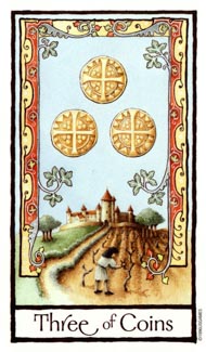 Three of Pentacles in the deck Old English Tarot