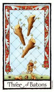 Three of Wands in the deck Old English Tarot