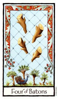 Four of Wands in the deck Old English Tarot