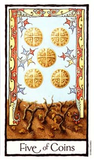 Five of Pentacles in the deck Old English Tarot