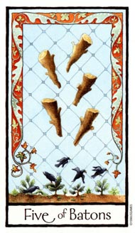 Five of Wands in the deck Old English Tarot