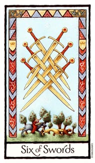 Six of Swords in the deck Old English Tarot