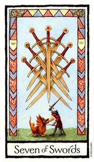 Seven of Swords in the deck Old English Tarot