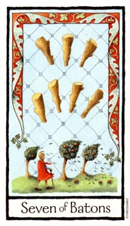 Seven of Wands in the deck Old English Tarot