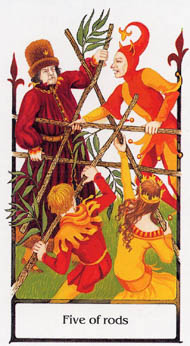 Five of Wands in the deck Tarot of the Old Path