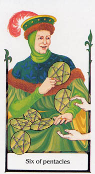 Six of Pentacles in the deck Tarot of the Old Path