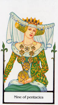 Nine of Pentacles in the deck Tarot of the Old Path