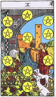 Ten of Pentacles in the deck Rider-Waite Tarot