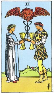 Two of Cups in the deck Rider-Waite Tarot