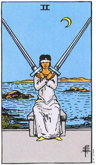 Two of Swords in the deck Rider-Waite Tarot