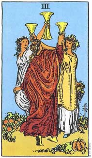 Three of Cups in the deck Rider-Waite Tarot