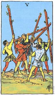 Five of Wands in the deck Rider-Waite Tarot