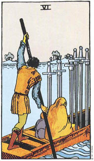 Six of Swords in the deck Rider-Waite Tarot