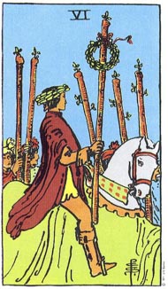 Six of Wands in the deck Rider-Waite Tarot