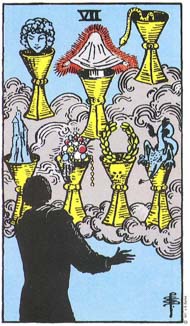 Seven of Cups in the deck Rider-Waite Tarot