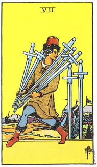 Seven of Swords in the deck Rider-Waite Tarot