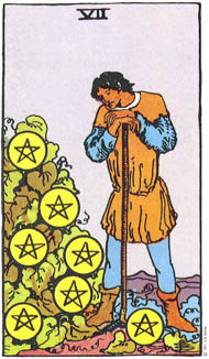 Seven of Pentacles in the deck Rider-Waite Tarot