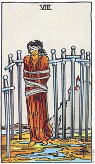 Eight of Swords in the deck Rider-Waite Tarot