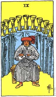 Nine of Cups in the deck Rider-Waite Tarot