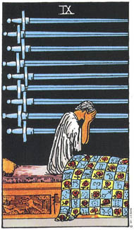 Nine of Swords in the deck Rider-Waite Tarot