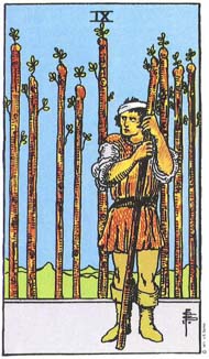 Nine of Wands in the deck Rider-Waite Tarot