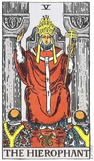 The Hierophant in the deck Rider-Waite Tarot