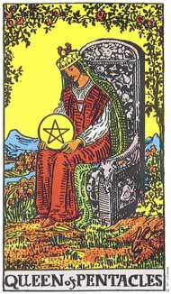 Queen of Pentacles in the deck Rider-Waite Tarot