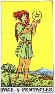 Page of Pentacles in the deck Rider-Waite Tarot