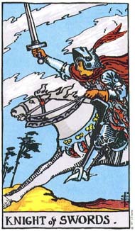 Knight of Swords in the deck Rider-Waite Tarot