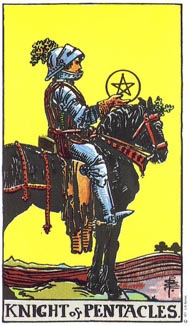 Knight of Pentacles in the deck Rider-Waite Tarot