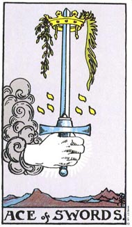 Ace of Swords in the deck Rider-Waite Tarot