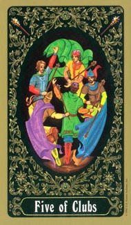 Five of Wands in the deck Russian Tarot of St. Petersburg