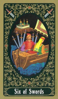 Six of Swords in the deck Russian Tarot of St. Petersburg