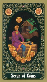 Seven of Pentacles in the deck Russian Tarot of St. Petersburg