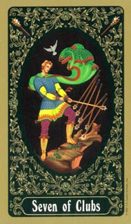 Seven of Wands in the deck Russian Tarot of St. Petersburg