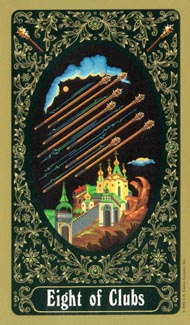 Eight of Wands in the deck Russian Tarot of St. Petersburg