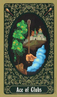 Ace of Wands in the deck Russian Tarot of St. Petersburg