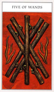 Five of Wands in the deck Renaissance Tarot Modern